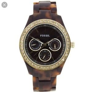 Fossil tortoiseshell watch brown gold diamond